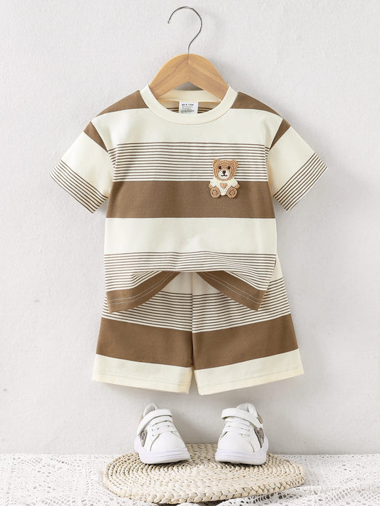 2025 New Baby Summer Cool Breathable Knit Round Neck T-Shirt + Shorts 2-Piece Set Outfit for Boys Girls Infant Toddler Clothing